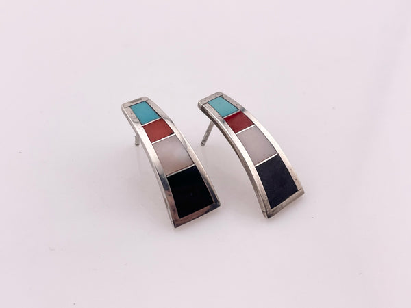 sterling silver multi-stone inlay post earrings