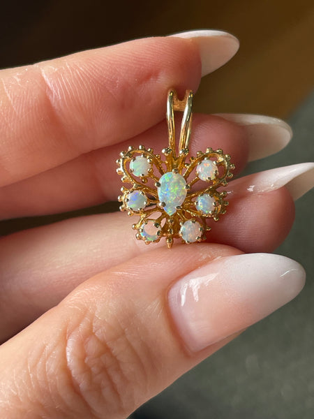 14k yellow gold opal butterfly lever-back bale pendant