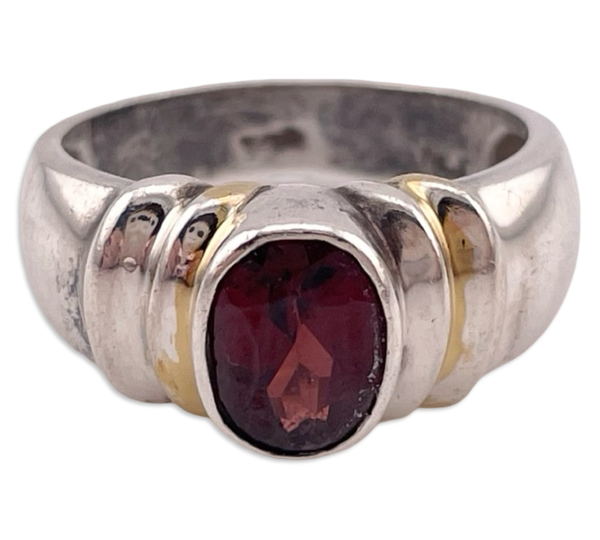 size 7.5 sterling silver faceted garnet ring