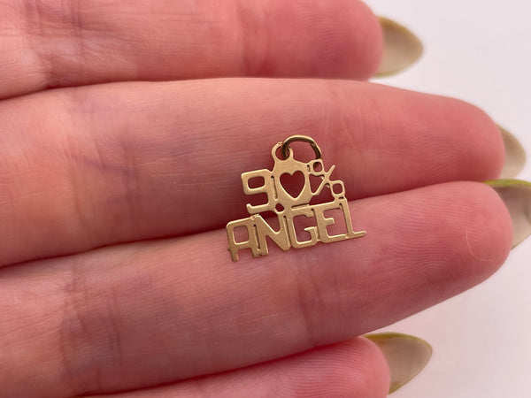 14k yellow gold '90% angel' charm pendant