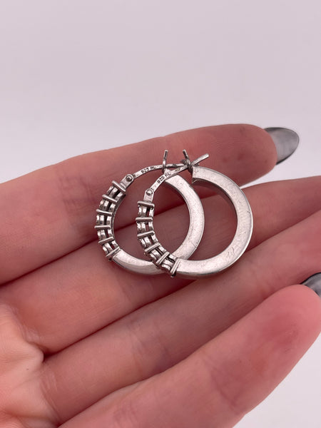 sterling silver 3/4" hoop diamond earrings