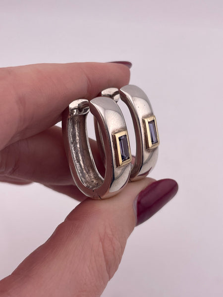 sterling silver & 14k gold faceted iolite hinge hoop earrings