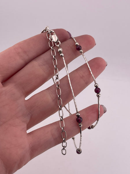 sterling silver 16" - 20" garnet liquid silver necklace