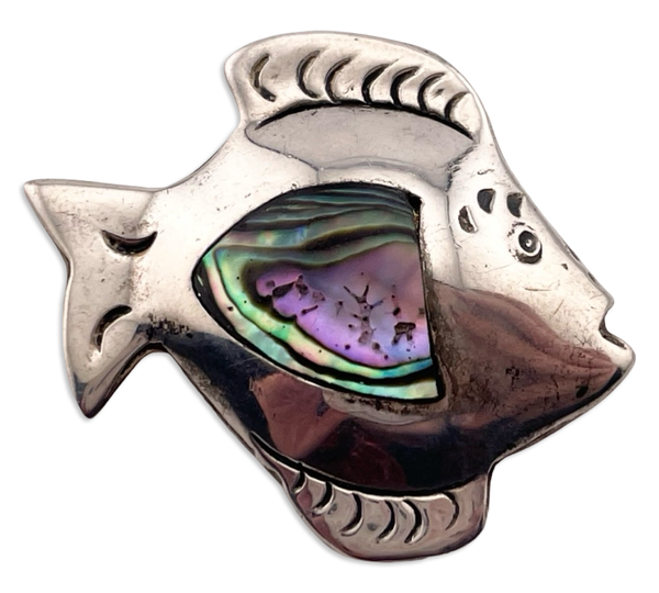 sterling silver abalone fish brooch pin