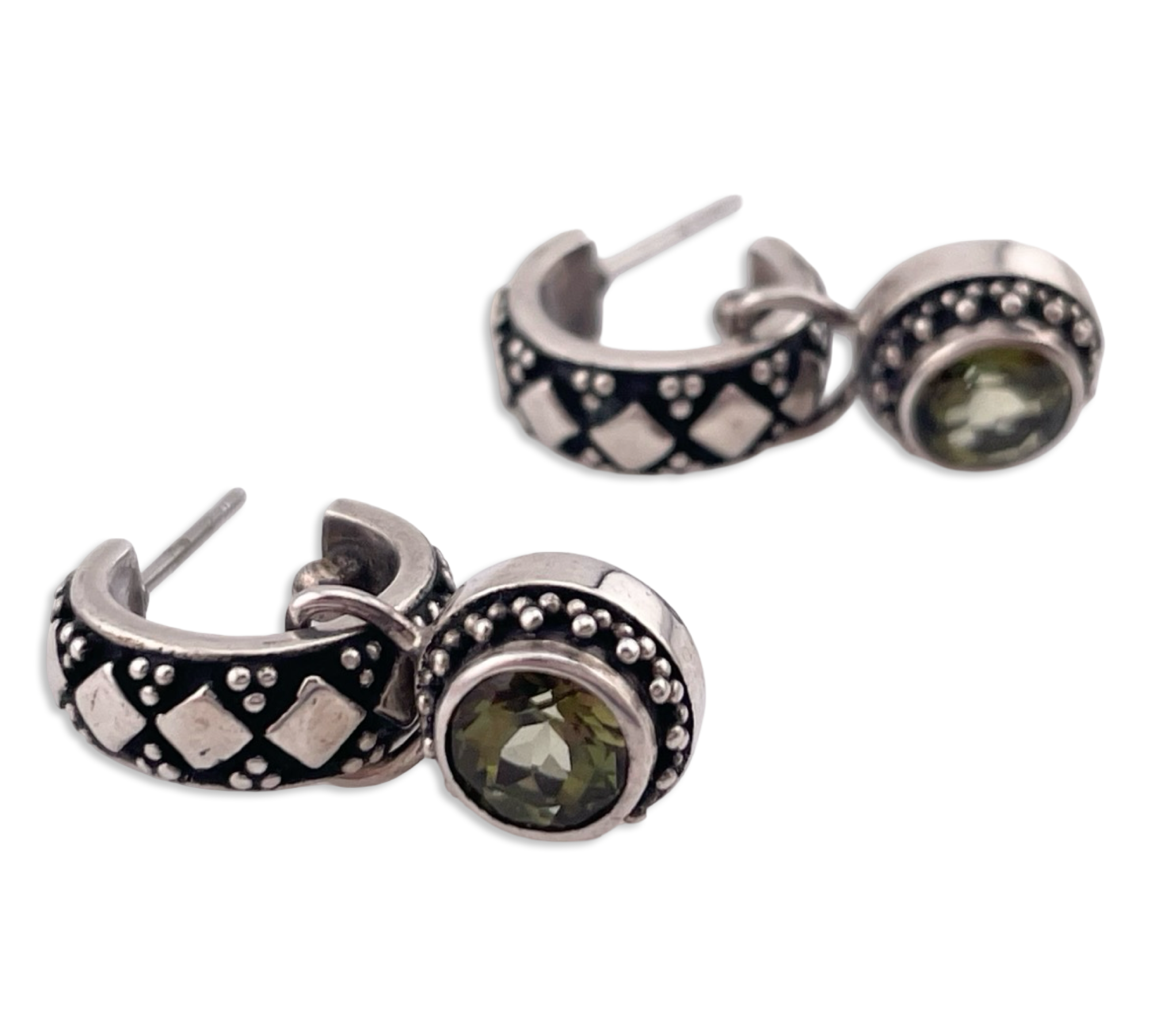 sterling silver faceted green topaz partial hoop post earrings ***Non-sterling posts***