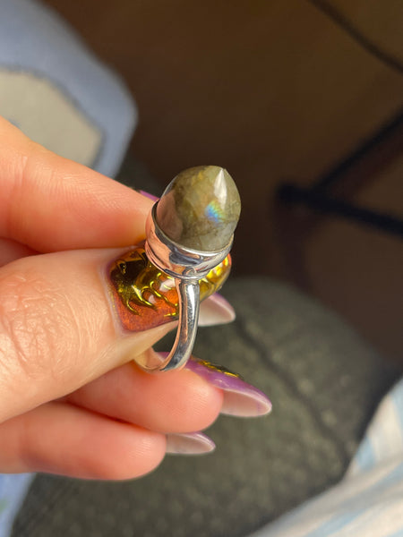 size 8 sterling silver shaped pointy labradorite ring