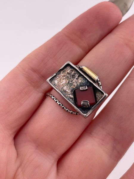 sterling silver & gold plated carnelian pendant necklace