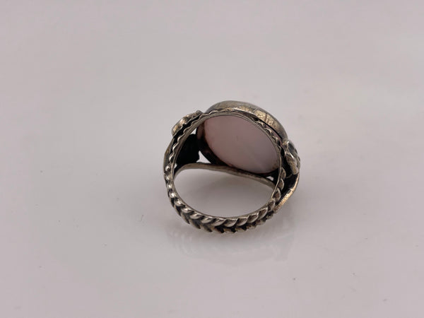 size 5 sterling silver pink glass leaf ring