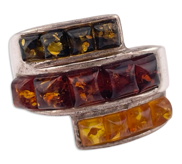 size 5 sterling silver tri-color amber ring