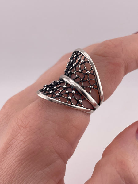 size 7 sterling silver modernist stones dot webbing ring