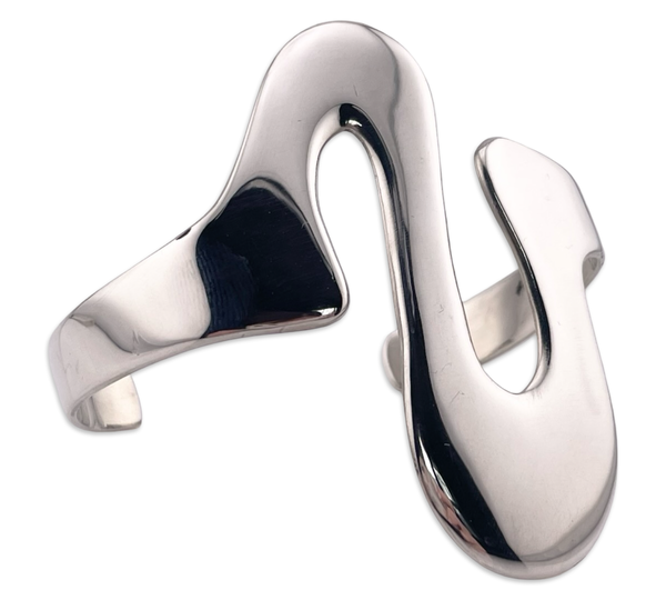 sterling silver Mexican chunky stoneless squiggle cuff bracelet