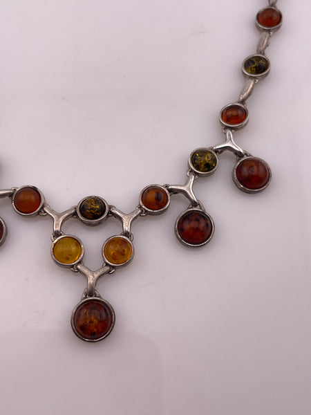 sterling silver 18 3/4" amber necklace