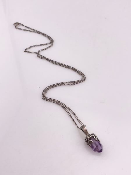 sterling silver small amethyst crystal point pendant necklace