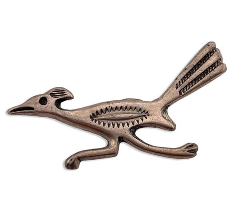 sterling silver stamped roadrunner brooch