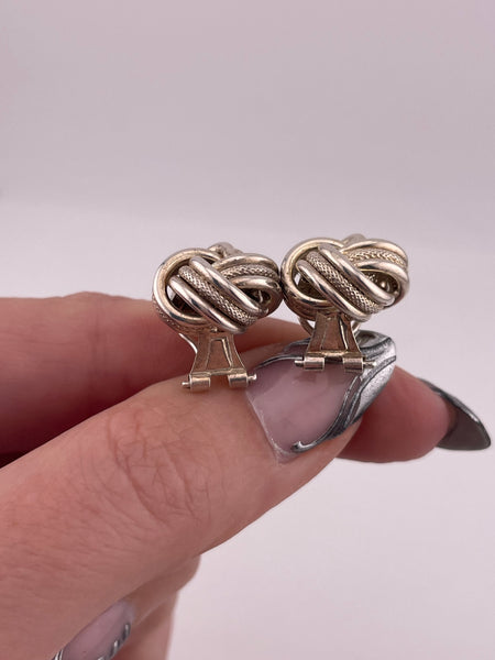 sterling silver stoneless knot omega back earrings
