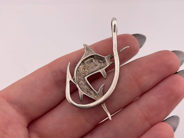 sterling silver fish fishing hook pendant
