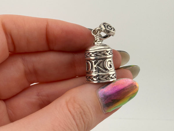 sterling silver 'DKG' rose flower bell pendant