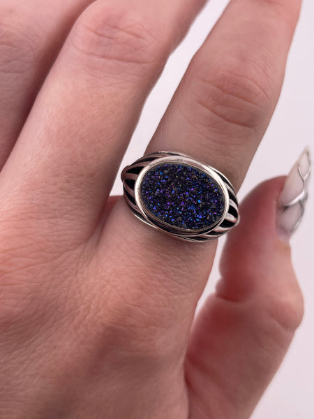 size 7.25 sterling silver east west druzy doublet ring