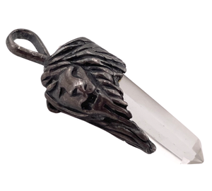 sterling silver lion glass crystal point pendant