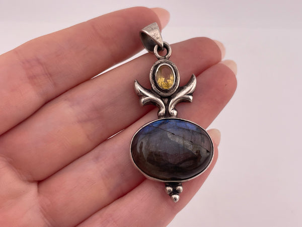 sterling silver faceted citrine labradorite pendant ***AS IS***