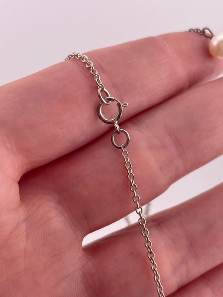 sterling silver 16-1/2" 9 pearl station necklace