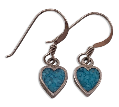 sterling silver crushed turquoise heart dangle earrings