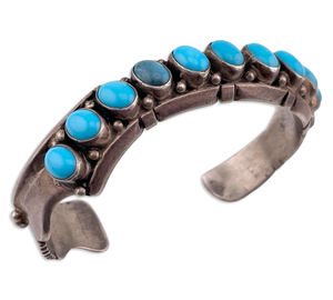 sterling silver signed JT turquoise row cuff bracelet