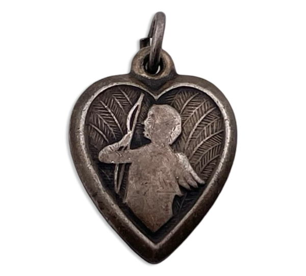 sterling silver Cupid puffy heart pendant