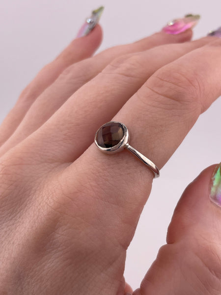 size 8 sterling silver faceted quartz ring