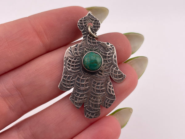 sterling silver chrysocolla hamsa hand pendant