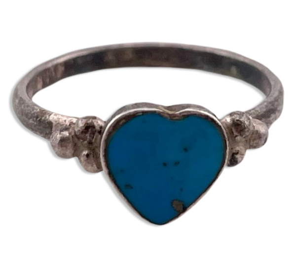 size 6.25 sterling silver block turquoise heart ring