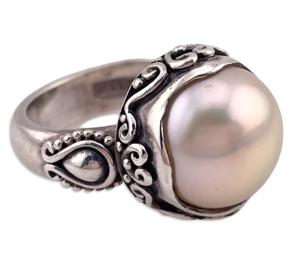 size 6 sterling silver pearl dot design ring