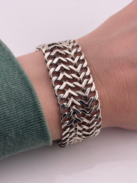 sterling silver stoneless Mexican woven chainmail flat link bracelet
