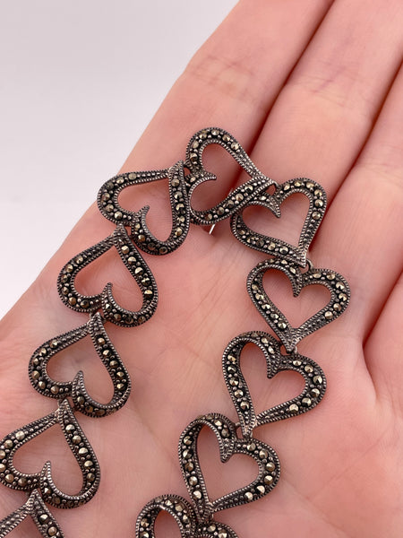 sterling silver 7 3/4" marcasite heart link bracelet