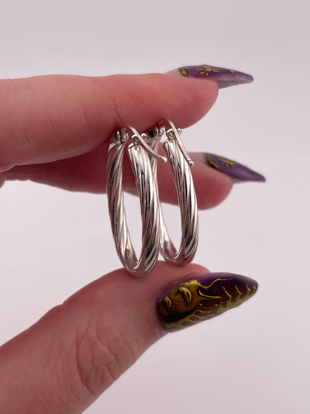 sterling silver oval rope hoop earrings