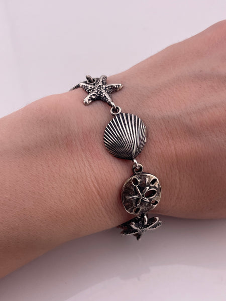 sterling silver sea shell sand dollar starfish link bracelet