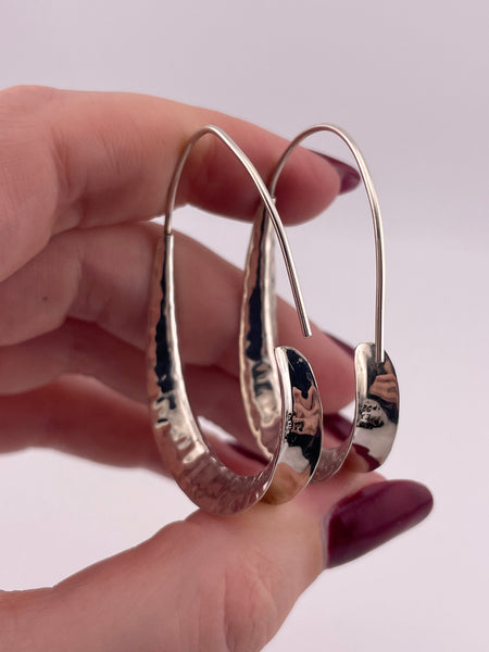 sterling silver stoneless hammered threader J shaped dangle earrings