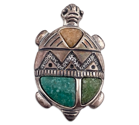 sterling silver Carolyn Pollack crushed stone turtle brooch / pendant