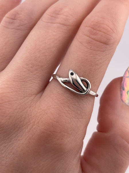 size 9.25 sterling silver snake black resin dot ring