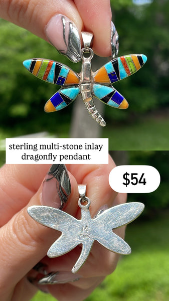 RESERVED PRIVATE LISTING -- sterling silver inlay dragonfly pendant C16