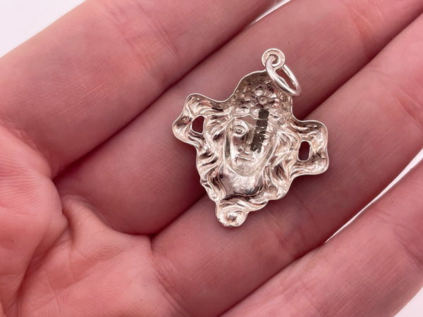 sterling silver pressed Art Nouveau style woman pendant