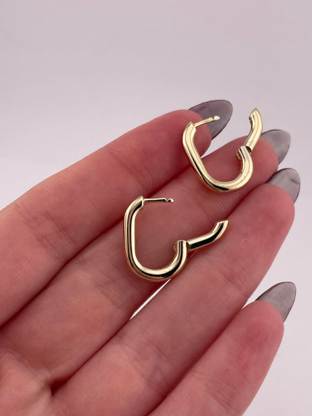 gold plated sterling silver hinge oval hoop small rhinestone earrings