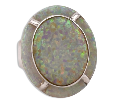 size 6 sterling silver lab opal ring