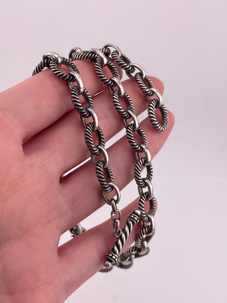 sterling silver 18" heavy textured circle chain link toggle clasp necklace