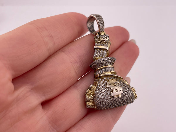 sterling silver gold wash rhinestone money bag pendant ***AS IS***