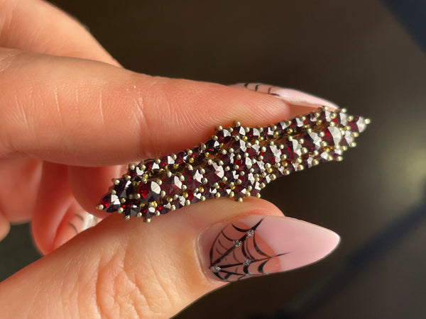 900 silver gold wash Bohemian garnet brooch pin
