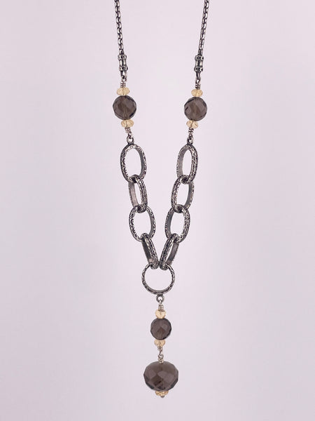 sterling silver 17-1/2" Silpada faceted smoky quartz citrine textured link necklace