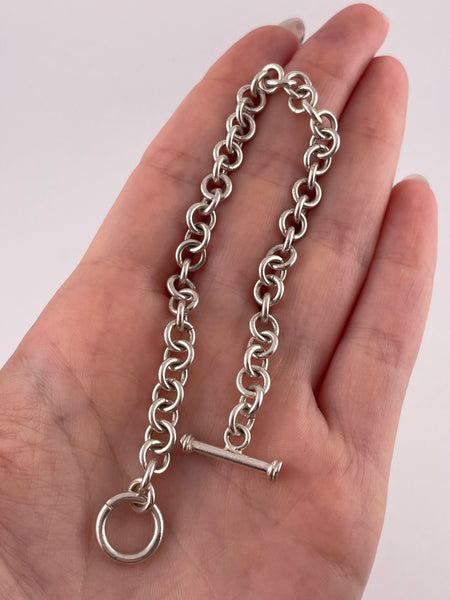 sterling silver 7 1/2" circle chain link toggle clasp bracelet