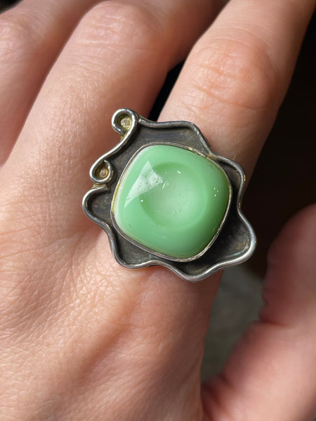 size 9 sterling silver green glass adjustable band ring