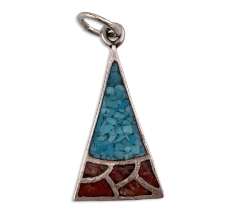 sterling silver crushed turquoise coral pendant